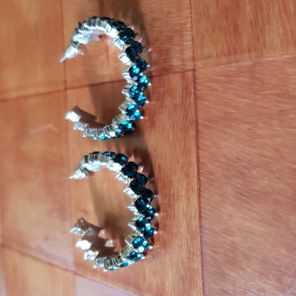 Cherry Blue Rhinestone Earrings - Picture 2 of 3